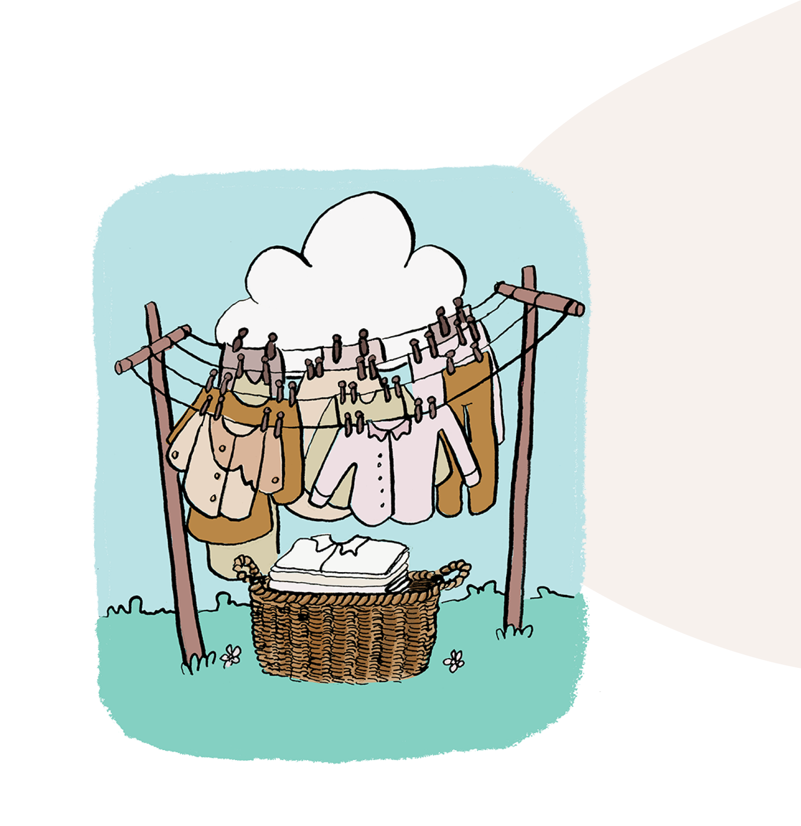 cartoon of clothes drying on outdoor clothing line
