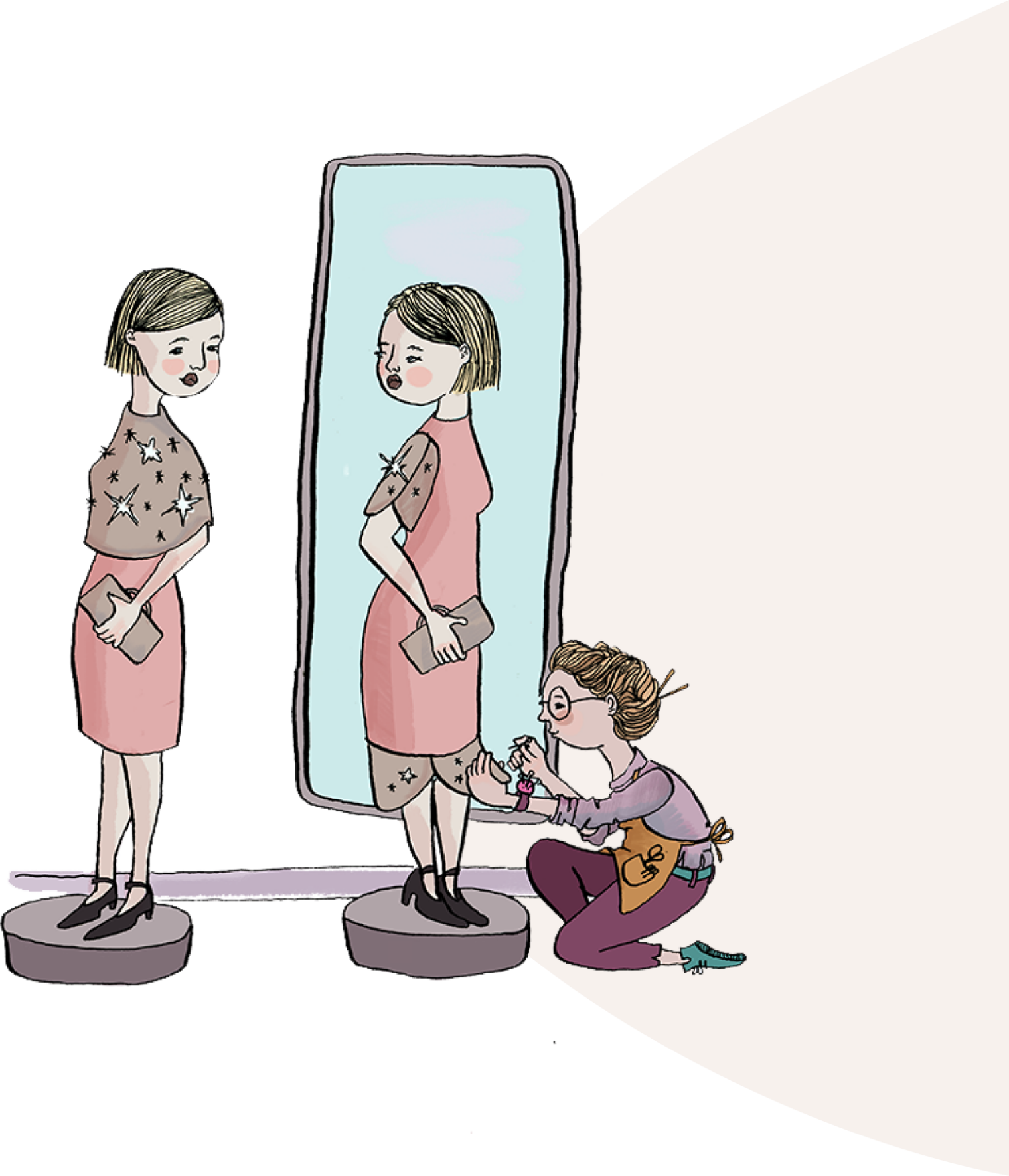 cartoon of woman having a dress altered